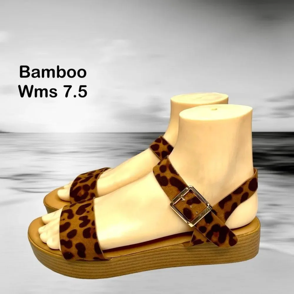 Bamboo Womens Brown Animal‎ Print Faux Leather Strappy Flatform Sandal Size 7.5